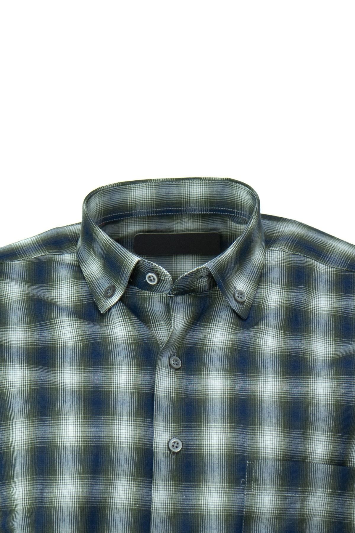 Erkek Şık Kare Desenli Tam Kalıp Rahat Kesim Cepli Yakası Düğmeli Pamuklu Klasik Gömlek